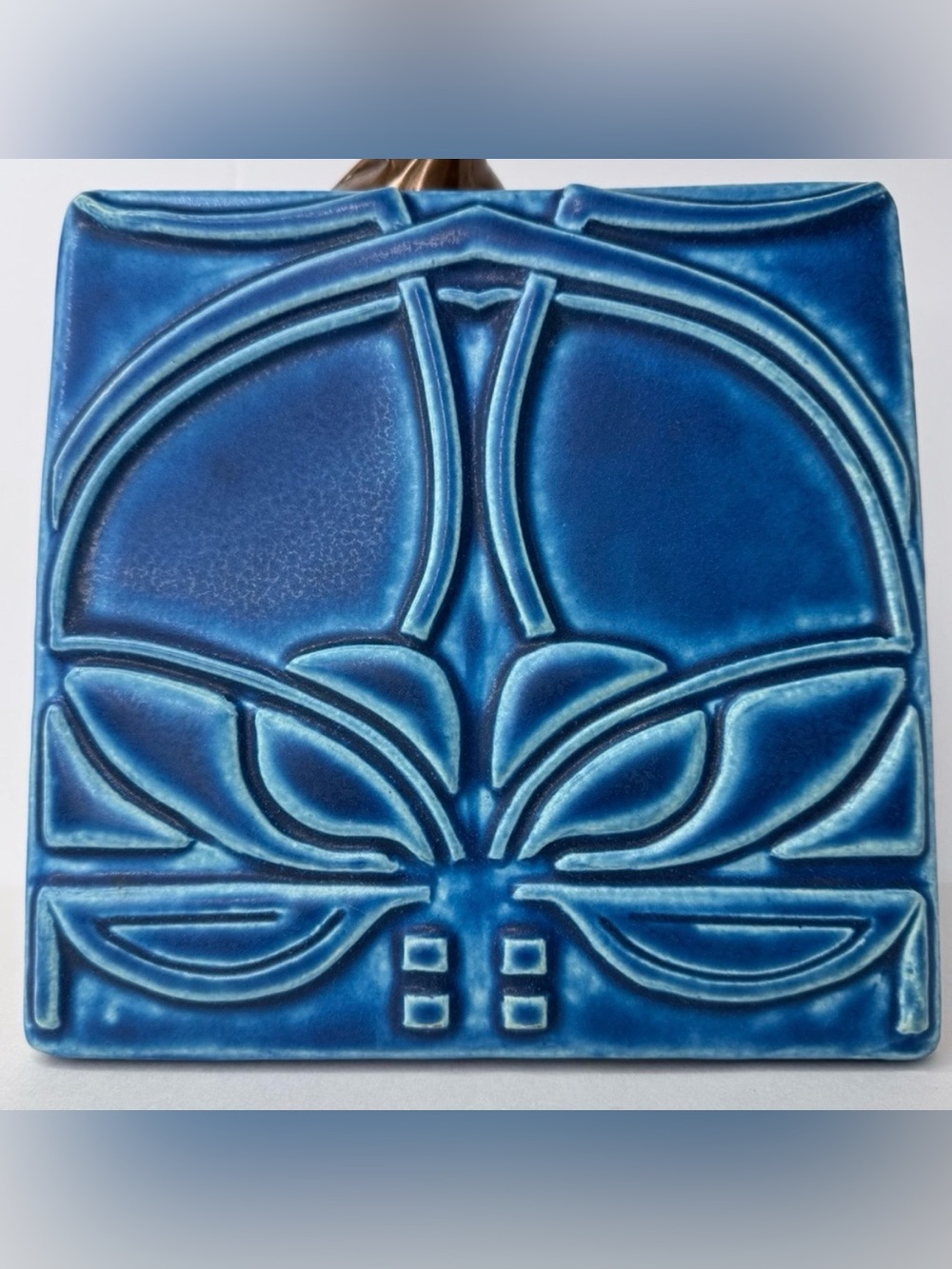Vintage MOTAWI TILEWORKS Colbalt Blue Art Nouveau Tile